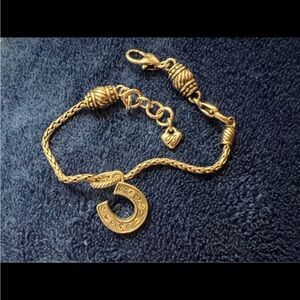 New Brighton Good Luck Horseshoe charm on Barrel Slide bracelet silver tone